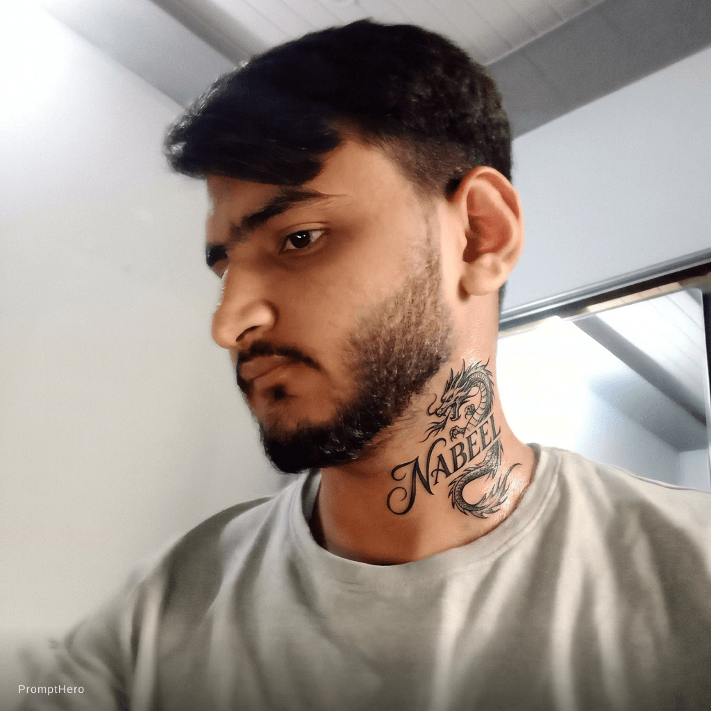 AI generated: NABEEL signature in dragon design on neck