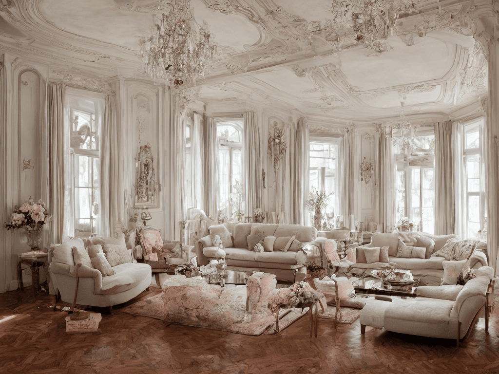 AI generated: high resolution photography interior design, dreamy luxury living room, wooden floor, small windows ...