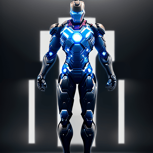 AI generated: Coal-black matte Mechanical suit, black Iron man style, slim fit to tall human body. Clean and not m...