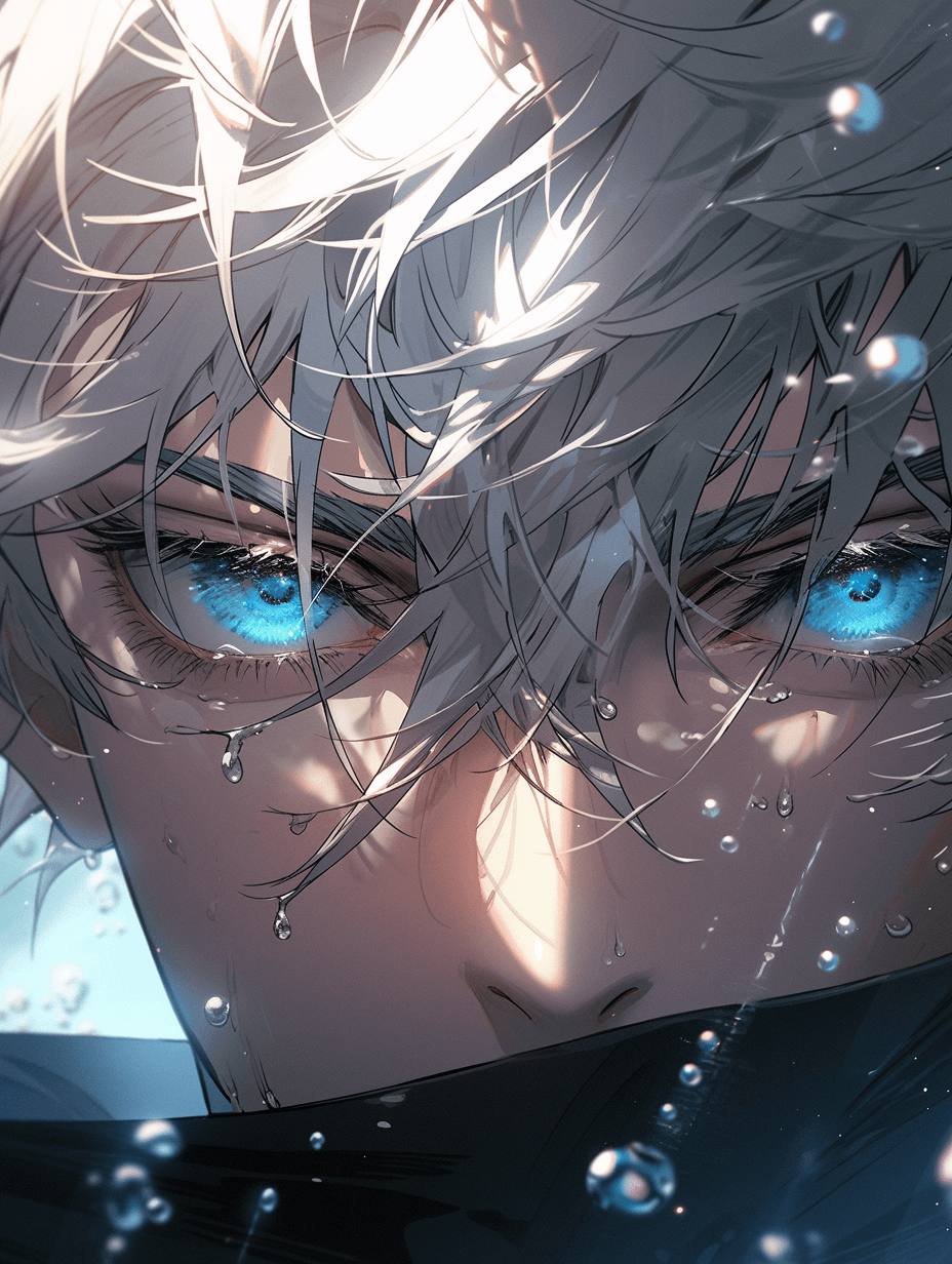 AI generated: Satoru Gojo, Jujutsu Kaisen, Handsome man with white medium length hair, wearing sunglasses and blue...