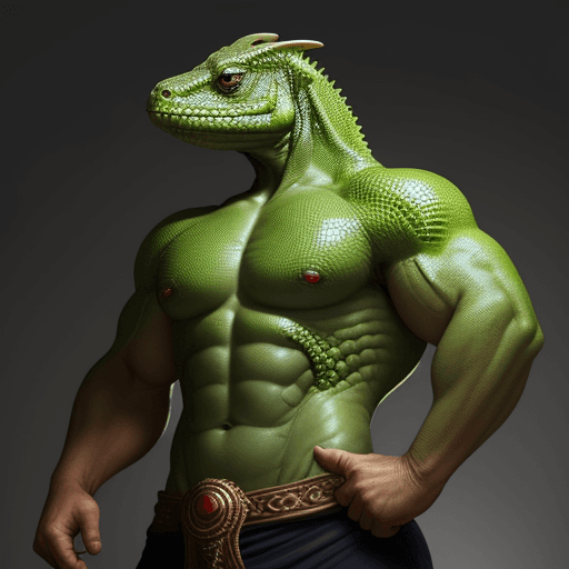 AI generated: a muscled lizard that conquers the kingdoms