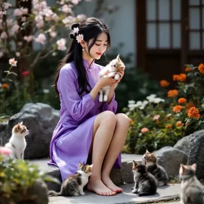 AI generated video: girl play with kittens