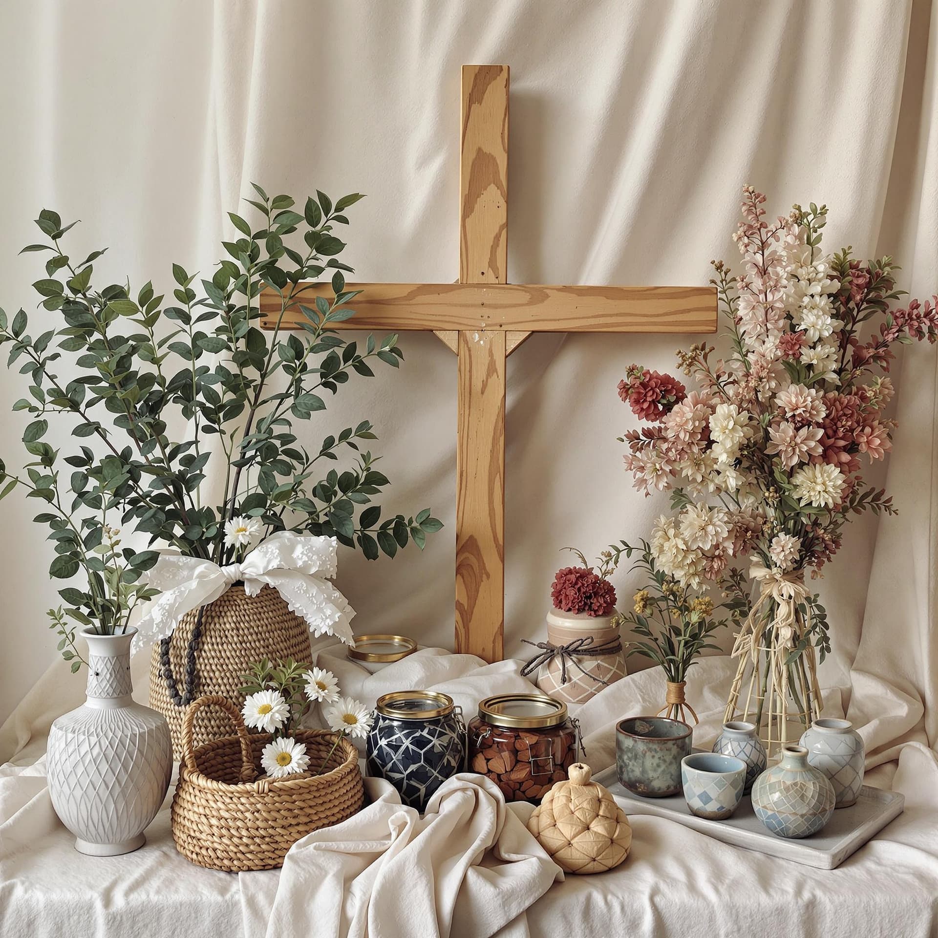 AI generated: Scena religijna inspirowana stylem boho, przedstawiająca krąg medytacyjny na pustynnym krajobrazie o...