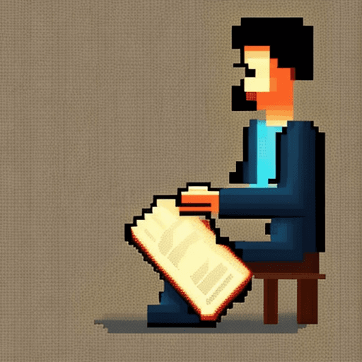 AI generated: reading book with man,pixel art