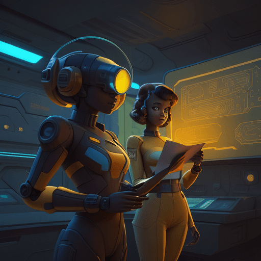 AI generated: a brown skin hand holding pinned papers, background in a futuristic environment, 3D cartoon style, a...