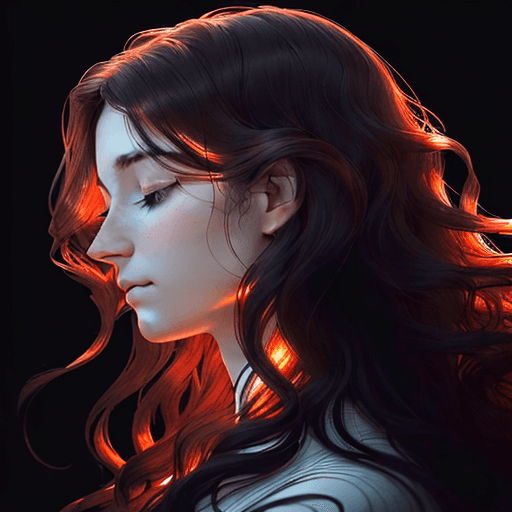 AI generated: A vertical image of a serene woman in profile. Her features are soft and detailed against a dark bac...