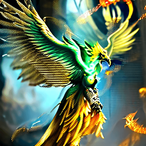 AI generated: magnificent detailed griffin wings, wings outstretched with fire tips on feathers, intricate ornate ...