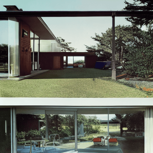 AI generated: Hyper realistic eye level exterior photo of a mid century modern style house overlooking the ocean, ...