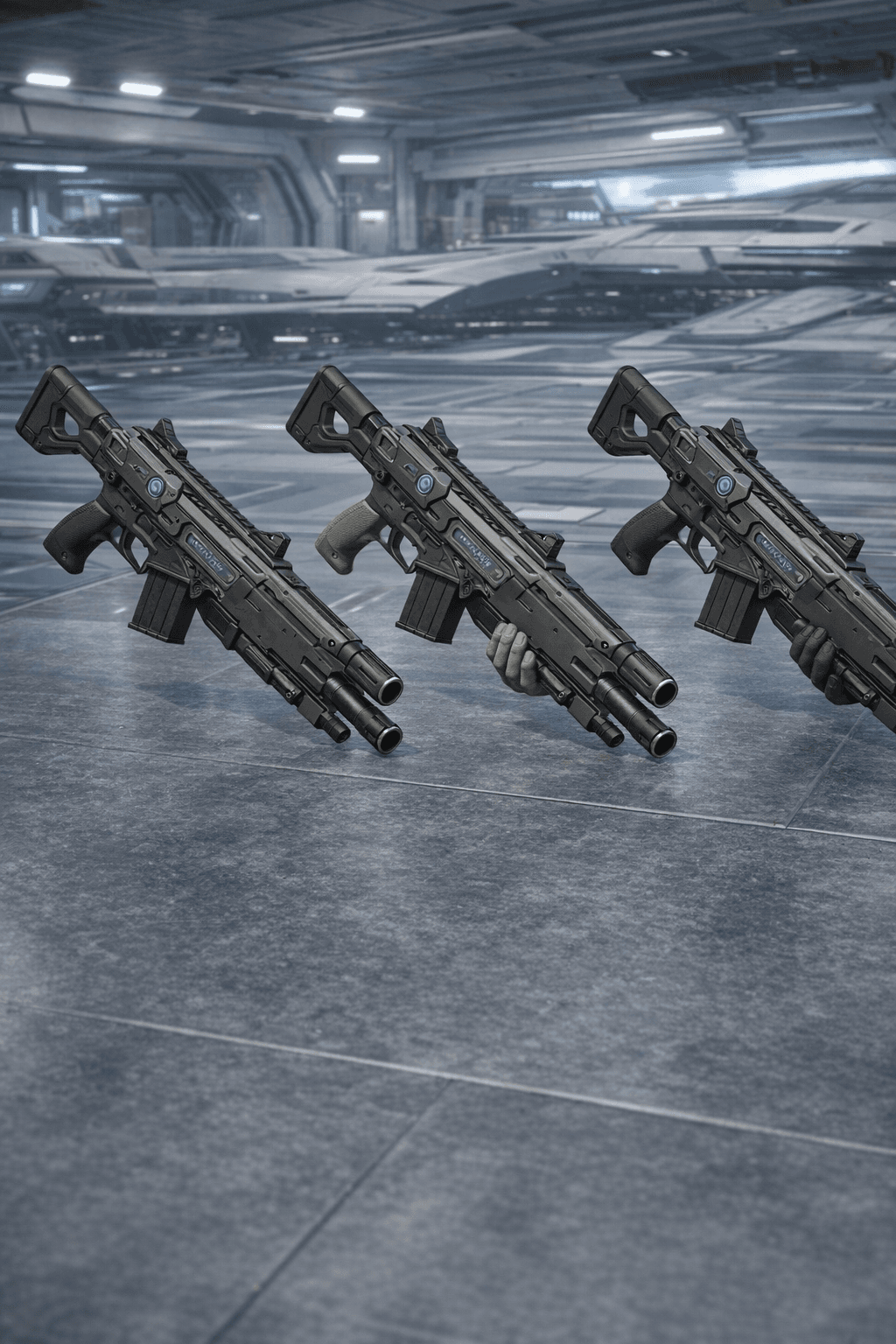 AI generated: Create an image where the characters are removed and their weapons are displayed. Display the weapon...