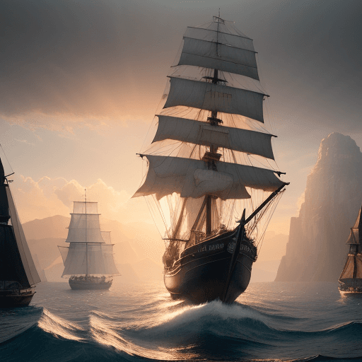 AI generated: Photo of a ultra realistic sailing ship, dramatic light, pale sunrise, cinematic lighting, battered,...