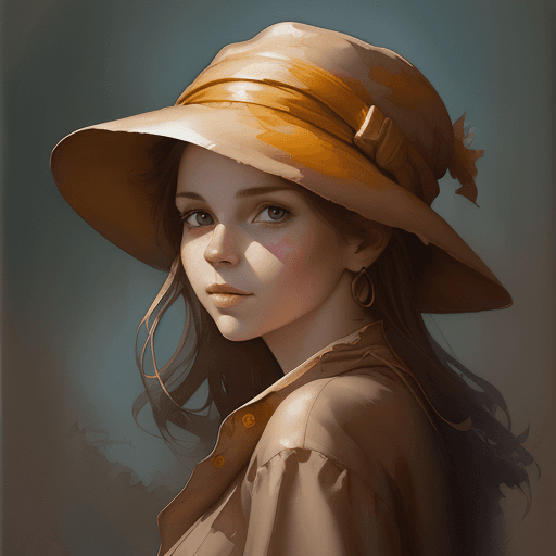 AI generated: this watercolor portrait of a girl wearing a hat, in the style of photobashing, david nordahl, peter...