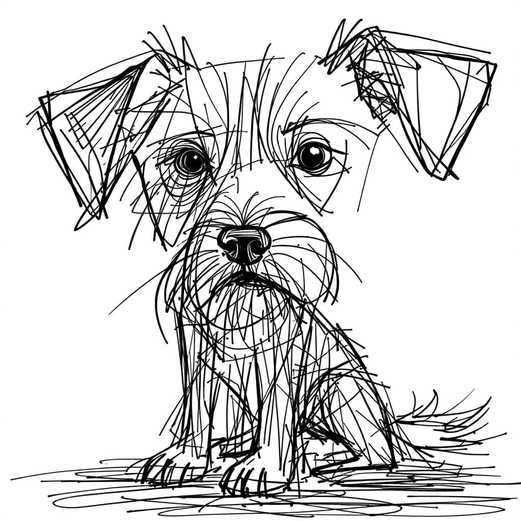 AI generated: A drawing of a dog in one-line drawing, figure outline only, single line, simple, in the style of on...