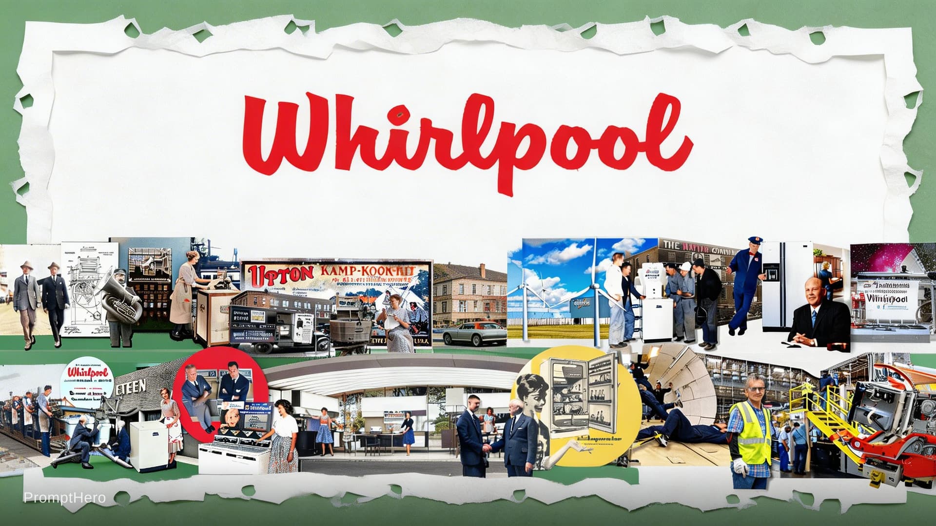 AI generated: Make a mash up collage of all this photo and add the logo with some white paper cutout  overlay fram...