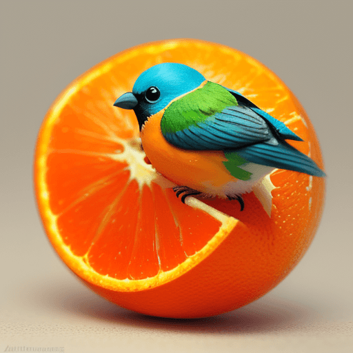 AI generated: a little bird made of a fresh orange that has been cut open, photo-realistic techniques --ar 2:3 --s...