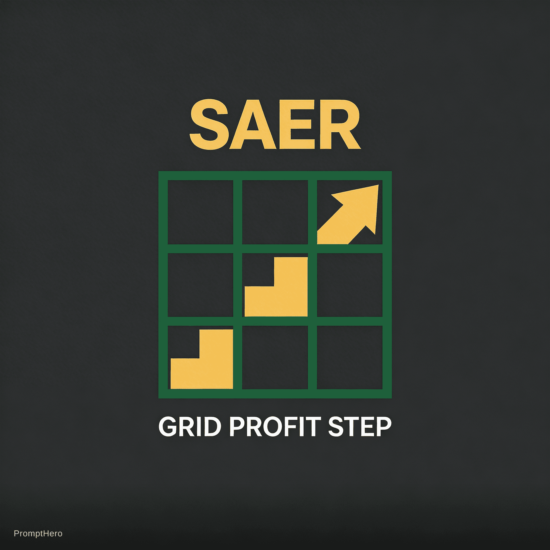 AI generated: Logo design for the name "Saer Grid Profit Step". Icon features a geometric grid (3x3 squares) with ...