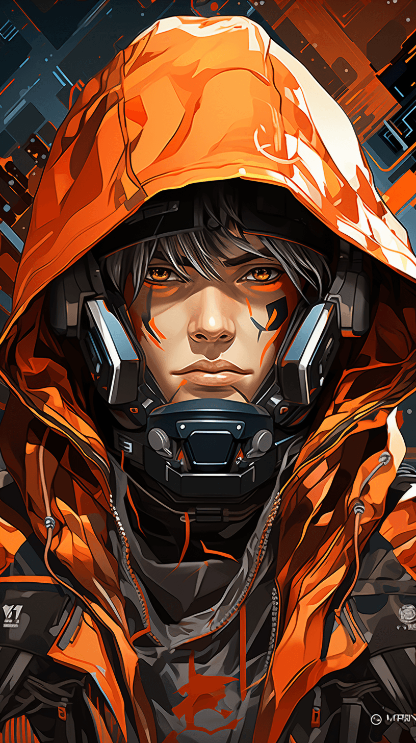 AI generated: a cyber soldier dressed in futurist gear and carrying a cape, in the style of geopunk, pensive poses...