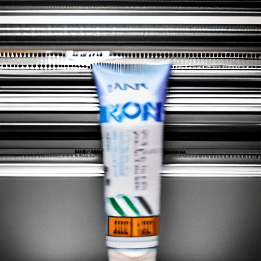 AI generated: photograph, productive view, toothpaste container, Sony A7R IV with a FE 50mm f/1. 2 GM lens, natura...
