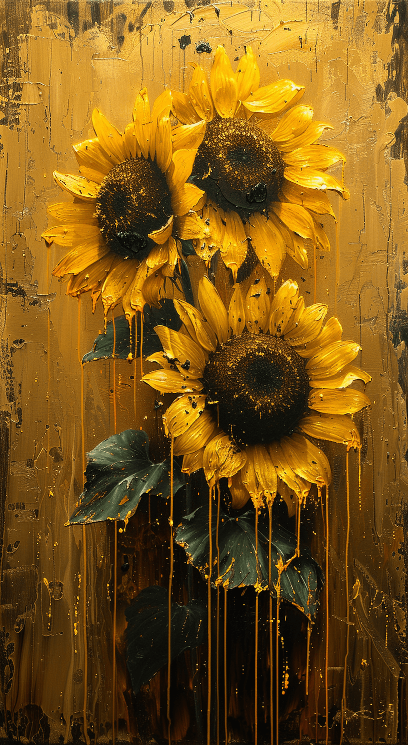 AI generated: a surrealist painting with sunflowers with yellow water dripping all over, in the style of surrealis...