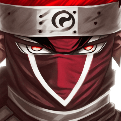 AI generated: shinobi male with brown hair and crimson eyes wearing anbu armour and shinobi headband, capital lett...