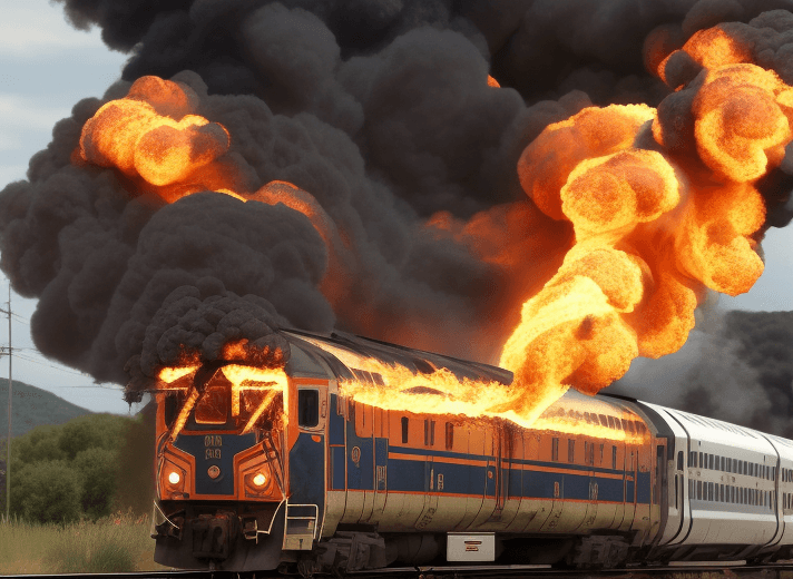 AI generated: train on fire