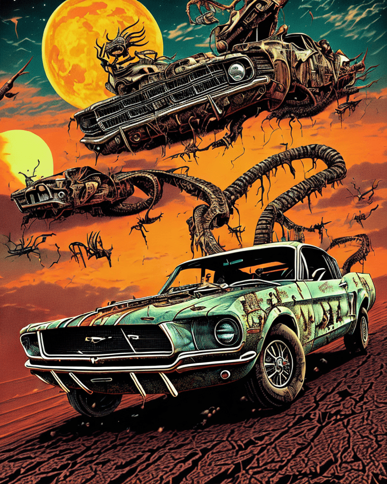 AI generated: A retro Horror Comic style poster, of a post apocalyptic universe, in a prehistoric theme setting, i...