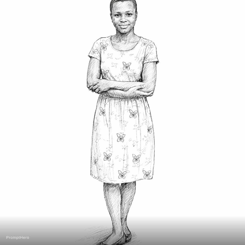 AI generated: Woman, b/w outline art, full white, white background, coloring style, Sketch style, Sketch drawing