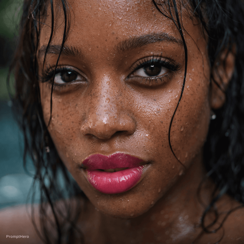 AI generated: {
  "subject": {
    "type": "female model",
    "expression": "pink bold lips",
    "eyes": {
     ...