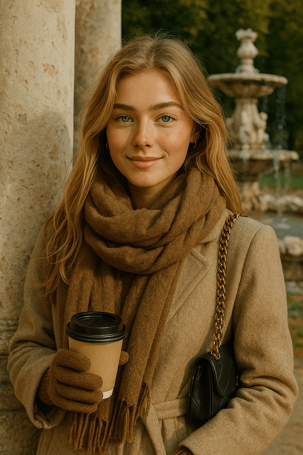AI generated: {
  "title": "Warm Autumn Portrait",
  "intent": "Create a cozy, natural outdoor portrait featurin...