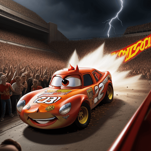 AI generated: lightning mcqueen in mosh pit