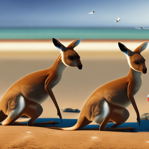 AI generated: a kangaroo race on the beach, physics-based rendering, 8k, Bokeh, highest quality, ultra high resolu...