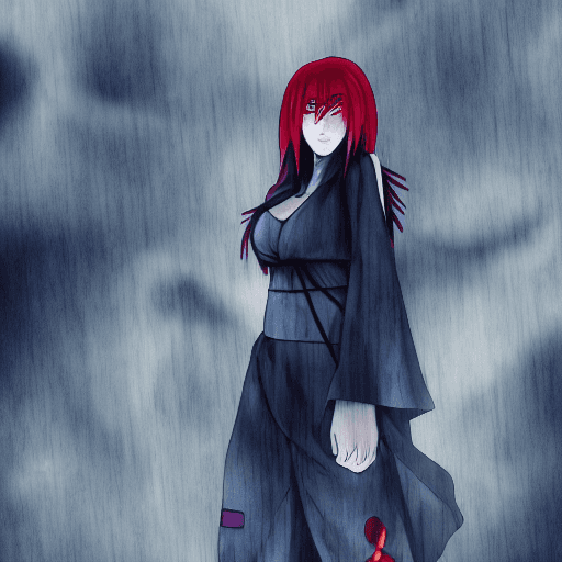AI generated: konan \ (naruto\) , full_body, looking at viewer, pants, sandals, dark city background, solo, standi...