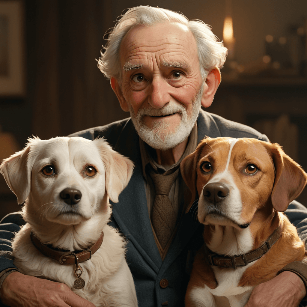 AI generated: masterpiece, solo focus award winning portrait of happy old man and a dog
