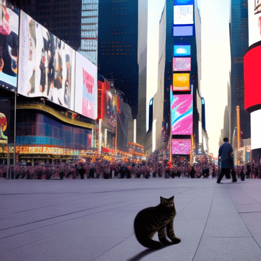 AI generated: A huge cat walking in the middle of Time Square