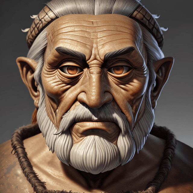 AI generated: frontal view of a face of wise old prehistoric man 8k