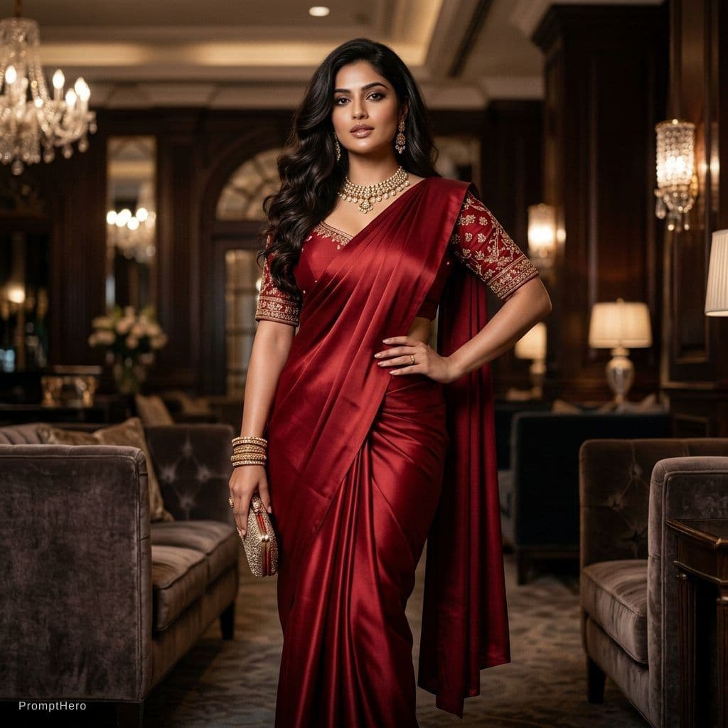 AI generated: Create a full-body portrait of a confident Indian woman with a face inspired by the reference image,...