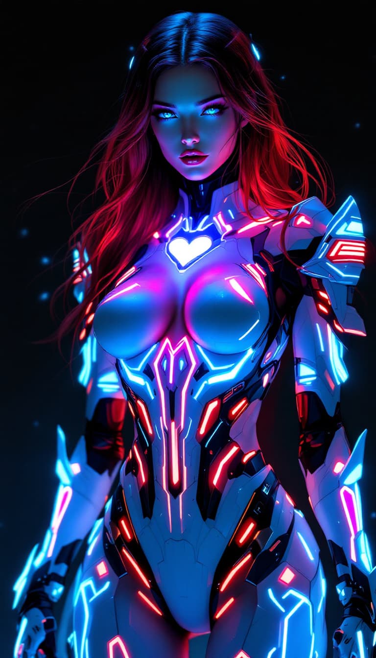 AI generated: a woman that is standing in the dark, tron angel, trending on cgisociety, enchantress, inspired by E...