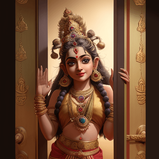 AI generated:  dress like fit inside group of four mata sita and shree ram and hanuman and krishna , loving her ha...