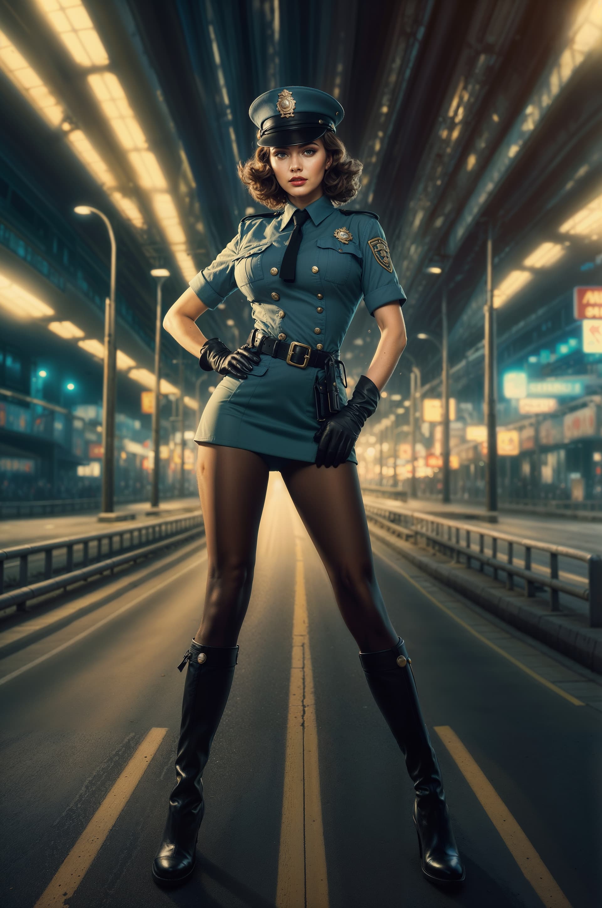 AI generated: A captivating and highly detailed 1960s pinup-inspired anime scene featuring a attractive highway pa...