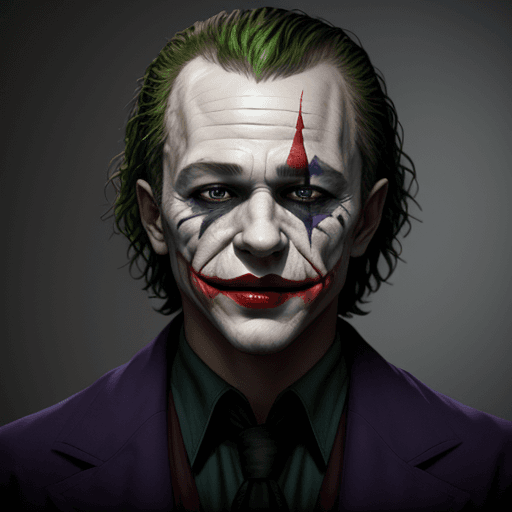 AI generated: A lifelike 3D portrait of Heath Ledger's Joker, capturing the late actor's iconic portrayal of the c...