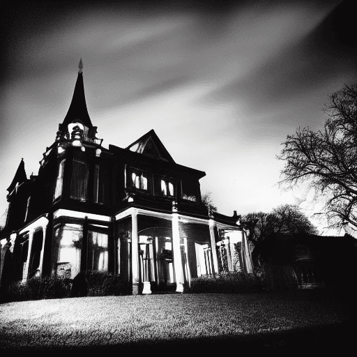 AI generated: Image: A ghostly silhouette of a Victorian home framed against a dramatic night sky.
Keywords: Myste...