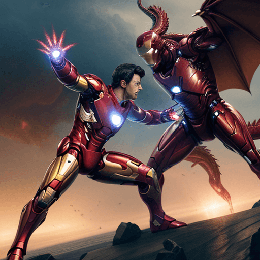 AI generated: Photo of iron man and superman fighting a dragon in new york 4k, hyper realistic, focused, extreme d...