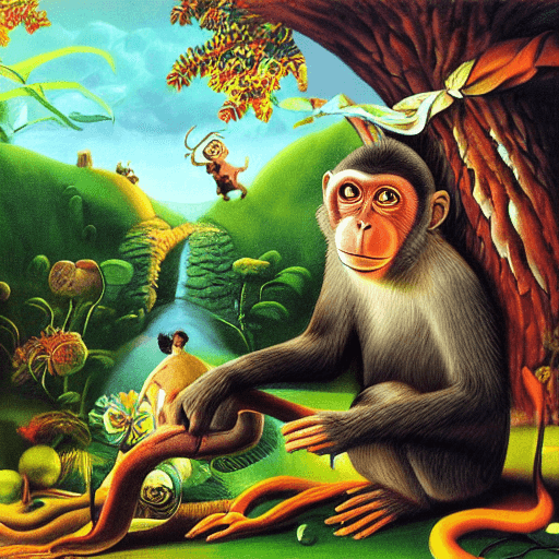 AI generated: Monkey  in Wonderland, surrealism