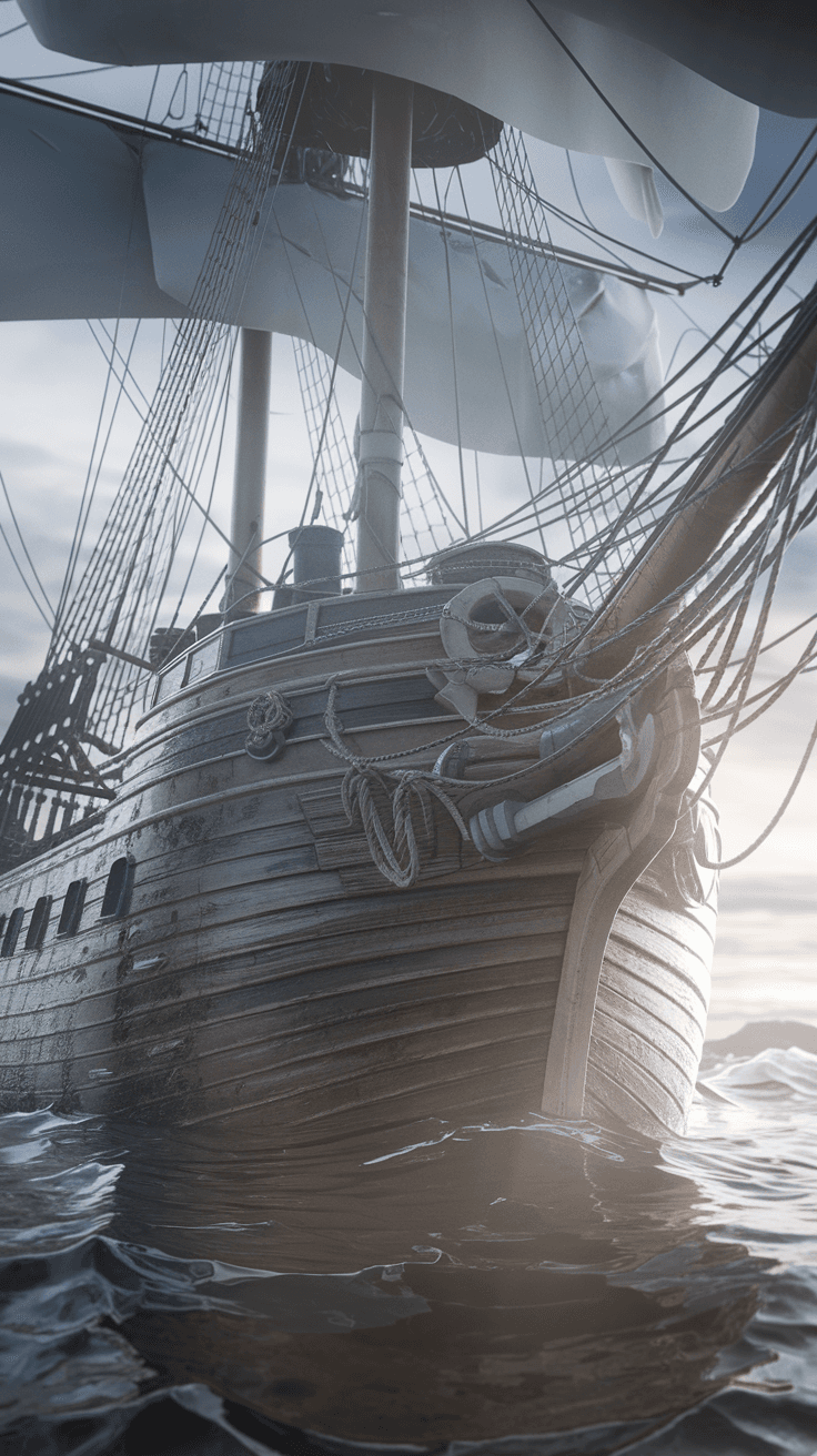 AI generated: Photo of a ultra realistic sailing ship, dramatic light, pale sunrise, cinematic lighting, battered,...