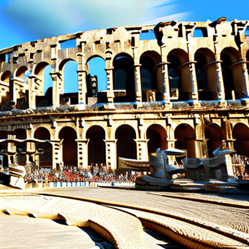AI generated: 2 Gladiators, center stage, fighting mid-combat close-up, net and trident weaponry vs sword and shie...