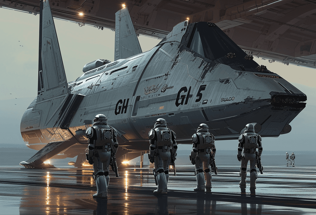 AI generated: in space, futuristic epic sci-fi, wide angle, LV-426, Sci Fi , a huge battered and chipped spaceship...