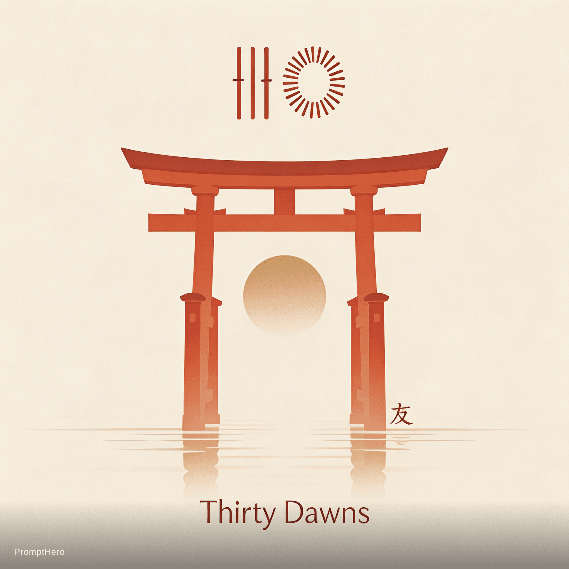 AI generated: Logo Concept 2: Torii Gate & Counting Marks

· Main shape: A simple red torii gate standing in still...