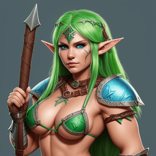AI generated: micro bikini armor elf barbarian fantasy character portrait. hardcore