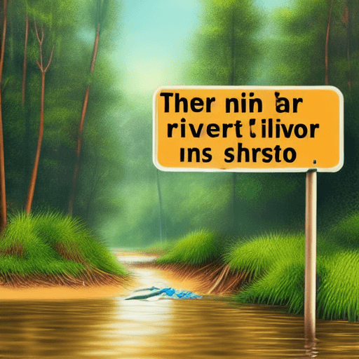 AI generated: In the river surrounded by forest there is a trash bins and informative signs

Studio ghilbi, pastel...
