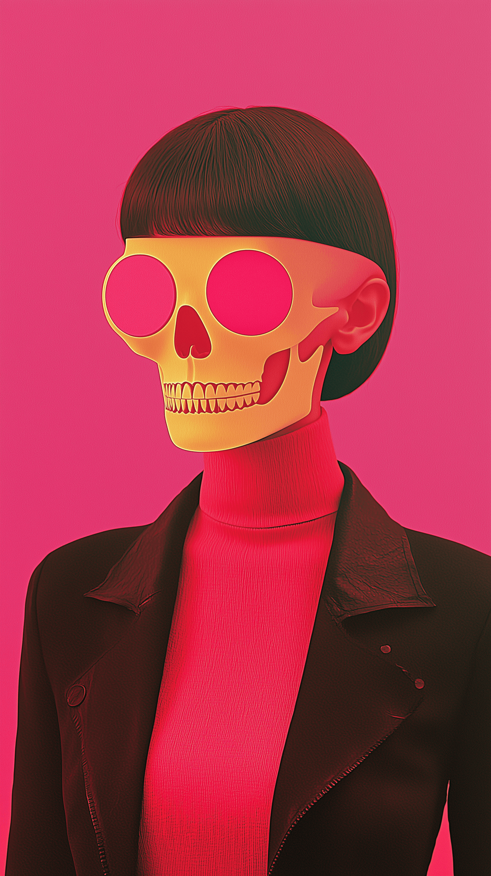 AI generated: surrealistic digital art, front view of a woman's face, skull visible outline, ethereal image exudes...