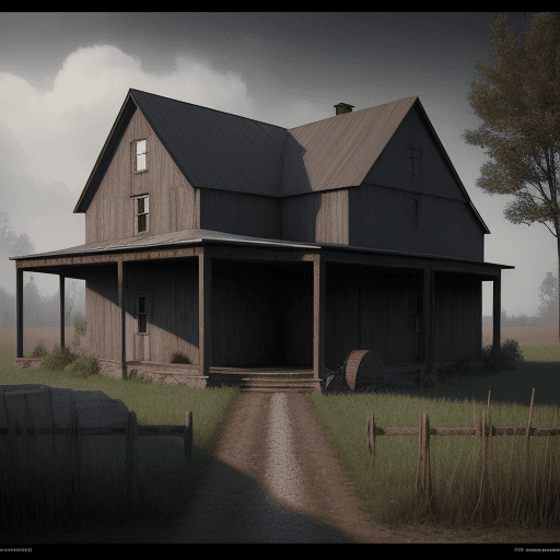 AI generated: old farmhouse, octane render, trending on artstation,t symmetrical artwork. cinematic, hyper realism...